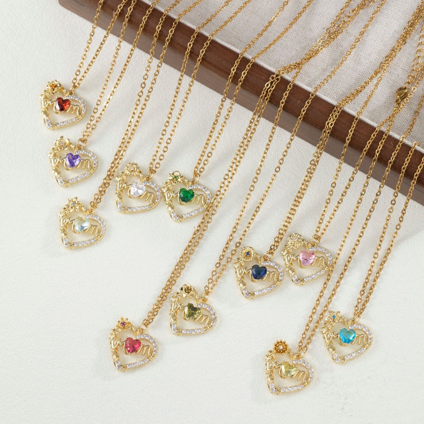 Women's Heart Pendant Necklace with Sparkling Zircons & 12 Birthstones