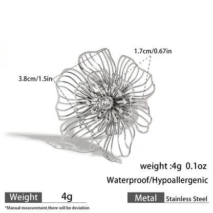 麦芽不锈钢不掉色花朵戒指女立体感开口设计指环夸张欧美跨境手饰