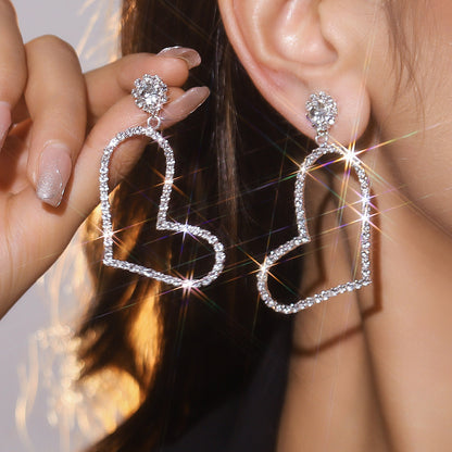 跨境情人节大爆款 奢华闪亮满钻爱心耳环女 时尚双桃心耳钉耳饰品