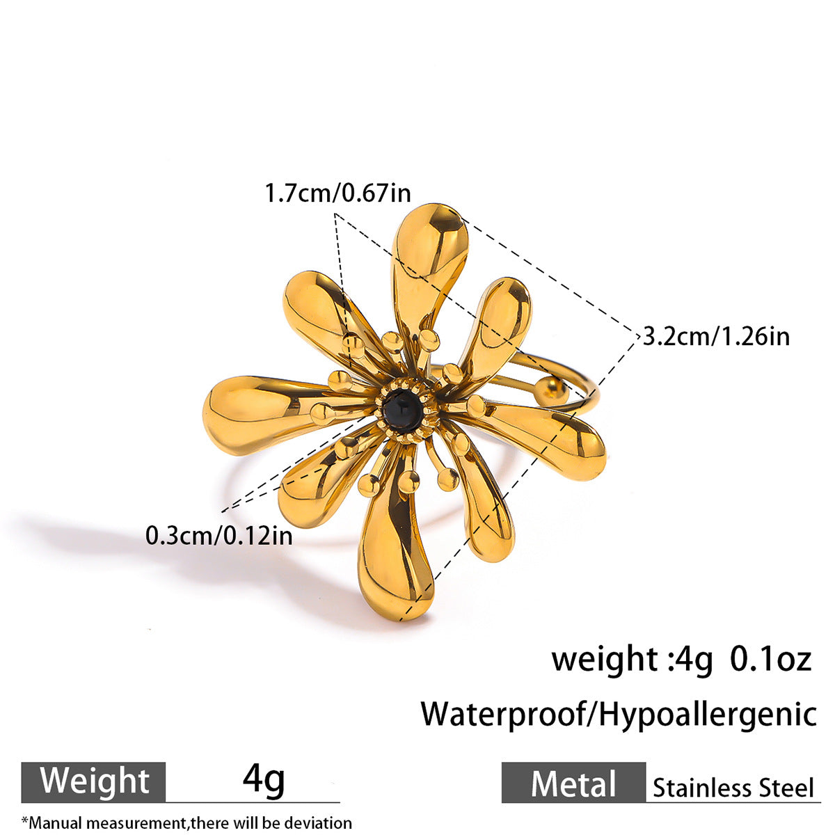 麦芽不锈钢不掉色花朵戒指女立体感开口设计指环夸张欧美跨境手饰
