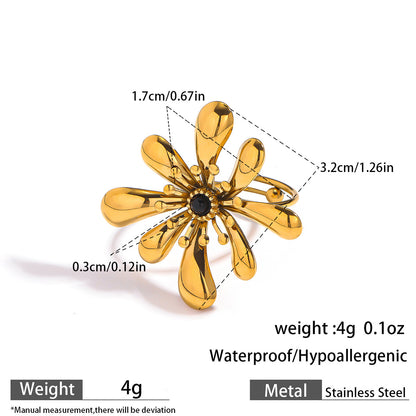 麦芽不锈钢不掉色花朵戒指女立体感开口设计指环夸张欧美跨境手饰