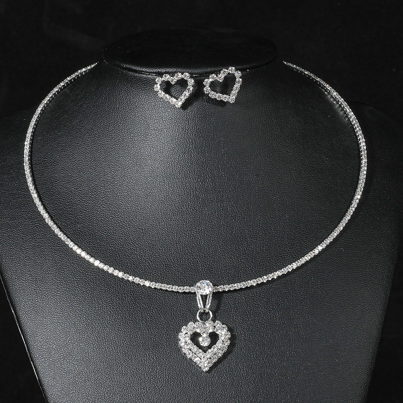 亚马逊爆款奢华新娘项链耳环两件套婚礼配饰气质锆石花朵首饰套装