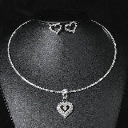 亚马逊爆款奢华新娘项链耳环两件套婚礼配饰气质锆石花朵首饰套装