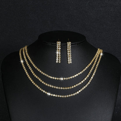 亚马逊爆款热卖水钻项链耳环两件套 婚宴礼服配饰 珠宝首饰套装