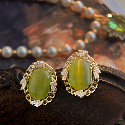 Green CZ Vintage Stud Earrings
