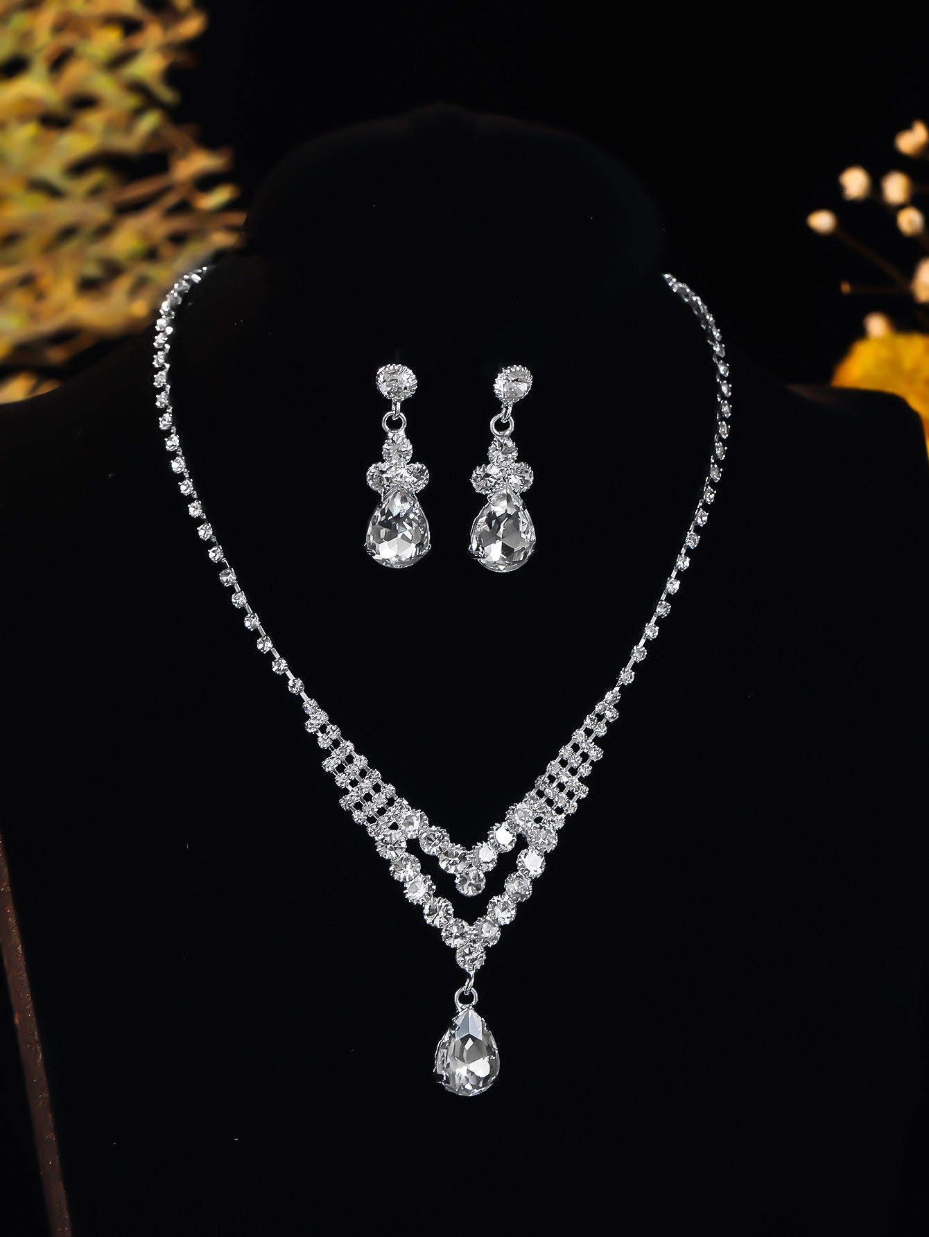 时尚超美项链耳环套装水钻闪亮耳钉婚礼晚会两件套婚纱礼服配饰品