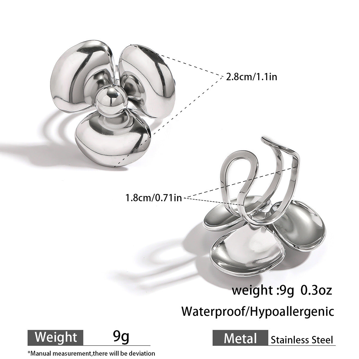 麦芽不锈钢不掉色花朵戒指女立体感开口设计指环夸张欧美跨境手饰