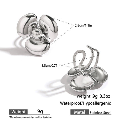 麦芽不锈钢不掉色花朵戒指女立体感开口设计指环夸张欧美跨境手饰