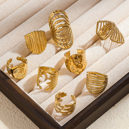 麦芽不锈钢钛钢不掉色戒指ins可调节开口设计指环 欧美手饰品套装