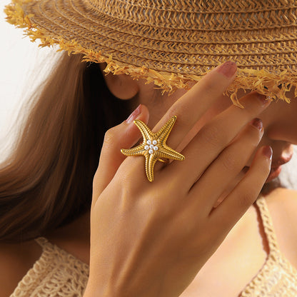 麦芽饰品跨境热销欧美海星戒指ins度假风开口食指戒指环时尚手饰