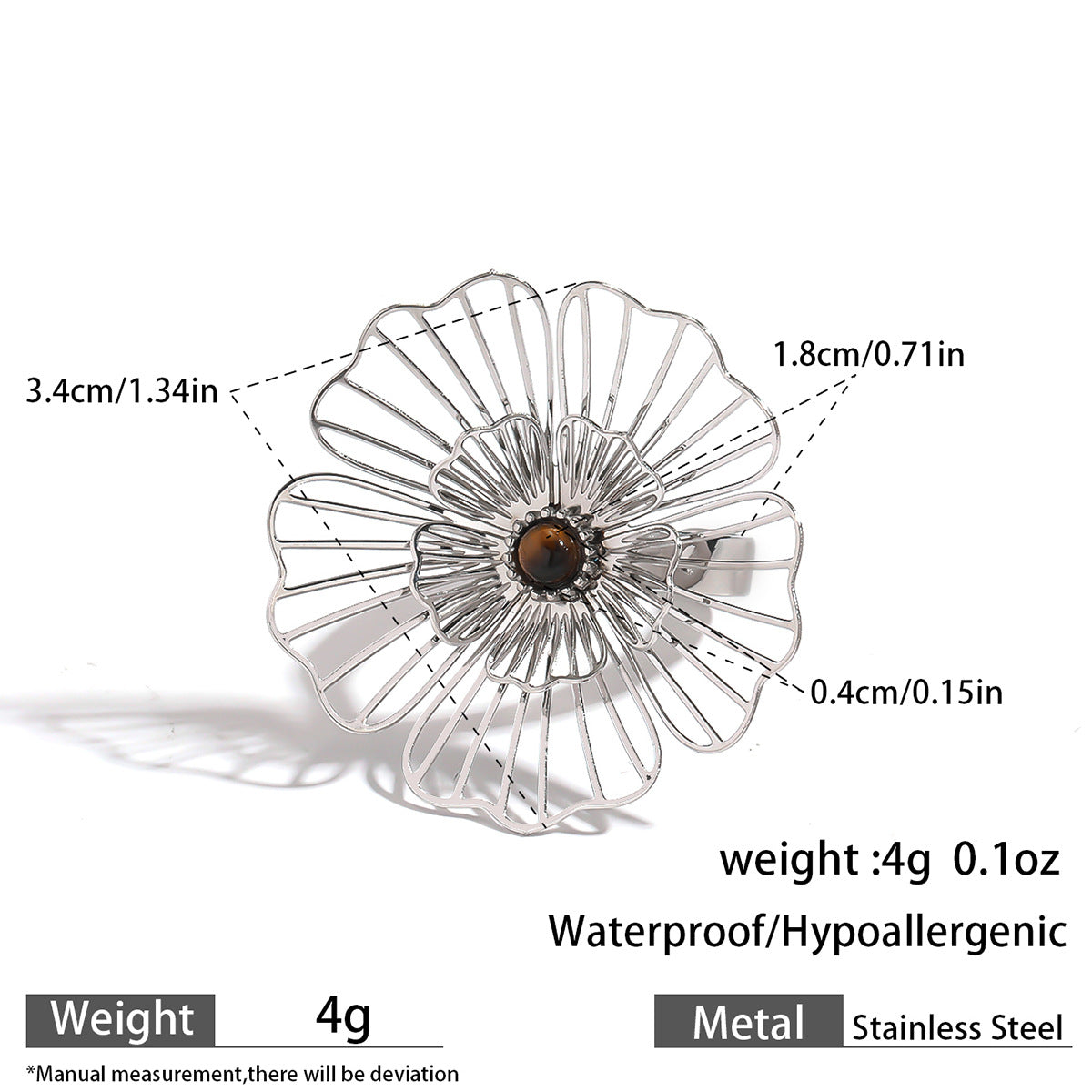 麦芽不锈钢不掉色花朵戒指女立体感开口设计指环夸张欧美跨境手饰