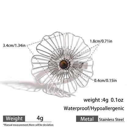麦芽不锈钢不掉色花朵戒指女立体感开口设计指环夸张欧美跨境手饰