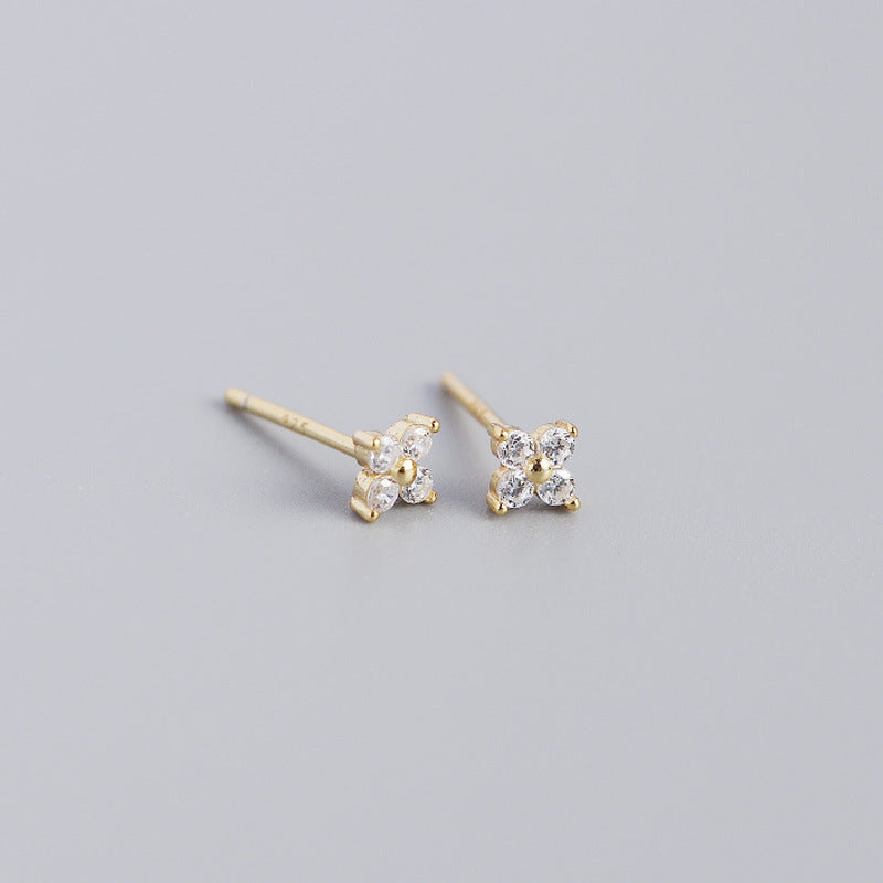 S925 Four-Leaf Flower Stud Earrings