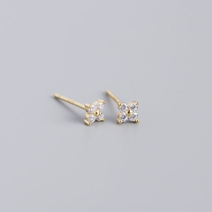 S925 Four-Leaf Flower Stud Earrings