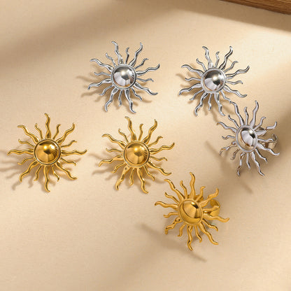 麦芽欧美跨境不锈钢钛钢太阳耳钉耳环开口戒指指环小众设计感饰品