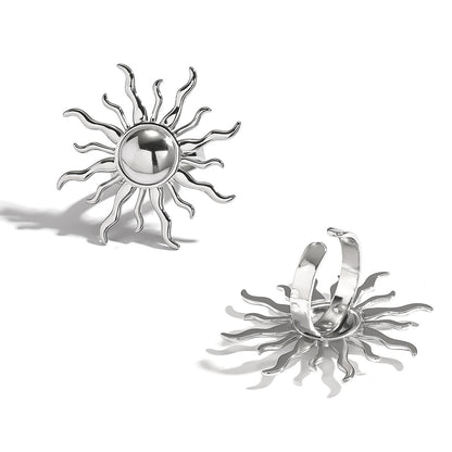 麦芽欧美跨境不锈钢钛钢太阳耳钉耳环开口戒指指环小众设计感饰品