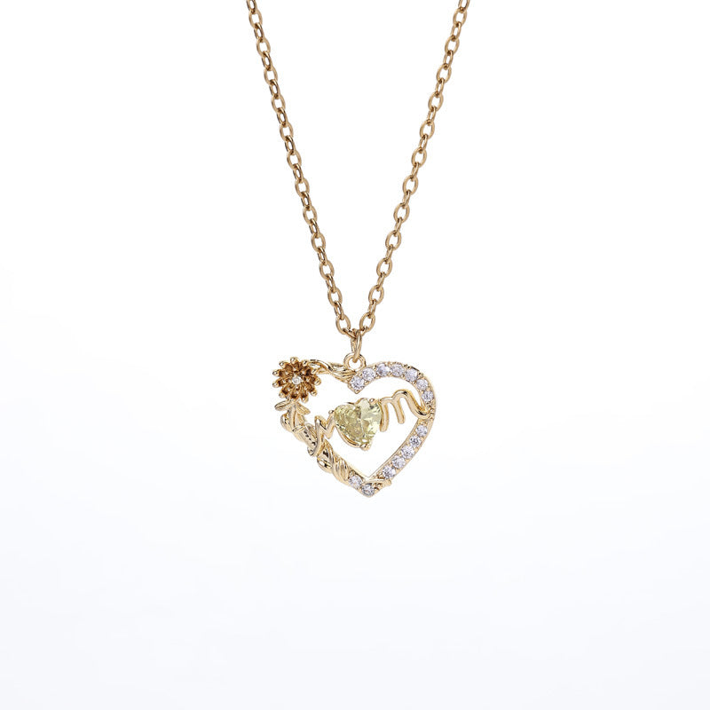Women's Heart Pendant Necklace with Sparkling Zircons & 12 Birthstones