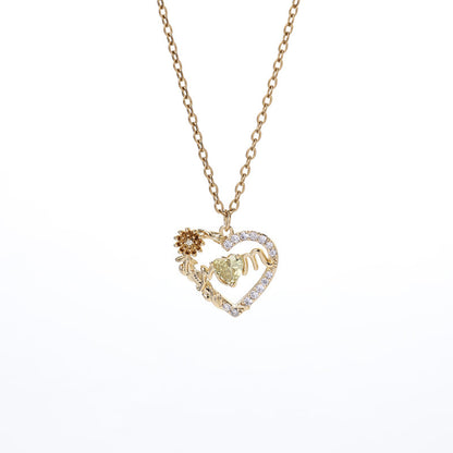Women's Heart Pendant Necklace with Sparkling Zircons & 12 Birthstones
