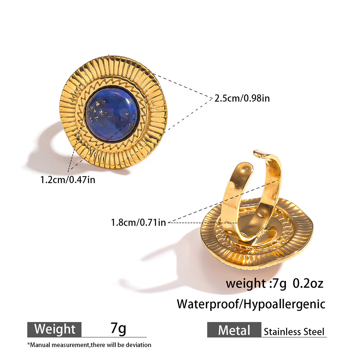 麦芽欧美复古宫廷风天然石戒指开口设计圆形荷叶指环轻奢小众手饰