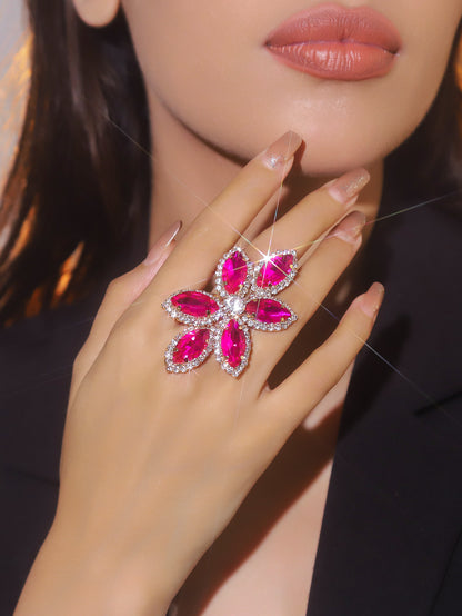 町卡高端华丽闪亮水晶蝴蝶形戒指女 小众设计水钻戒指指环
