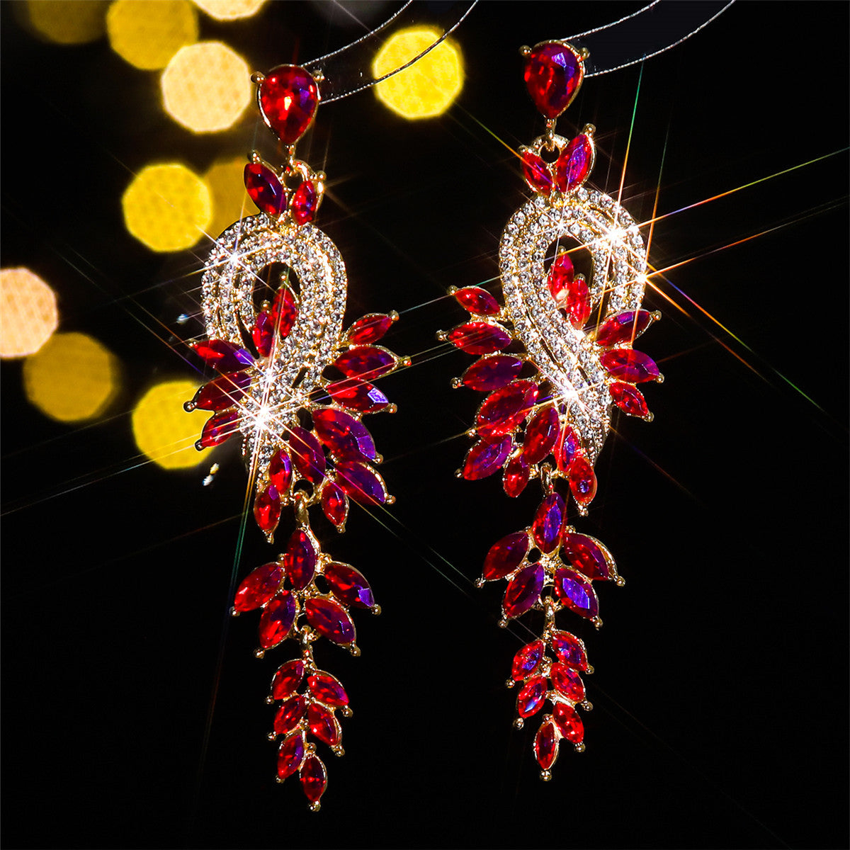 町卡 显脸小高级感彩色玻璃水钻耳环女 个性夸张耳钉耳饰earrings