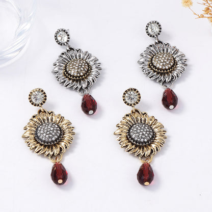 CZ Sunflower Drop Earrings
