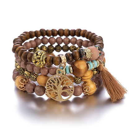 Boho Multi-Layer Stackable Beaded Stretch Bracelet, Bohemian Wrap Bracelet with Tassel & "I Love You" Charm