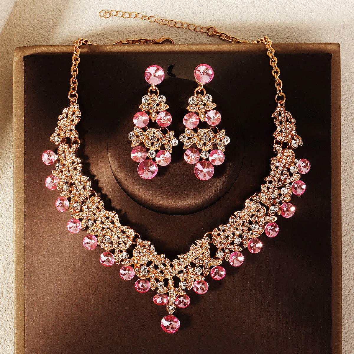 KFC--Exaggerated vintage alloy rhinestone earrings necklace women's set necklace