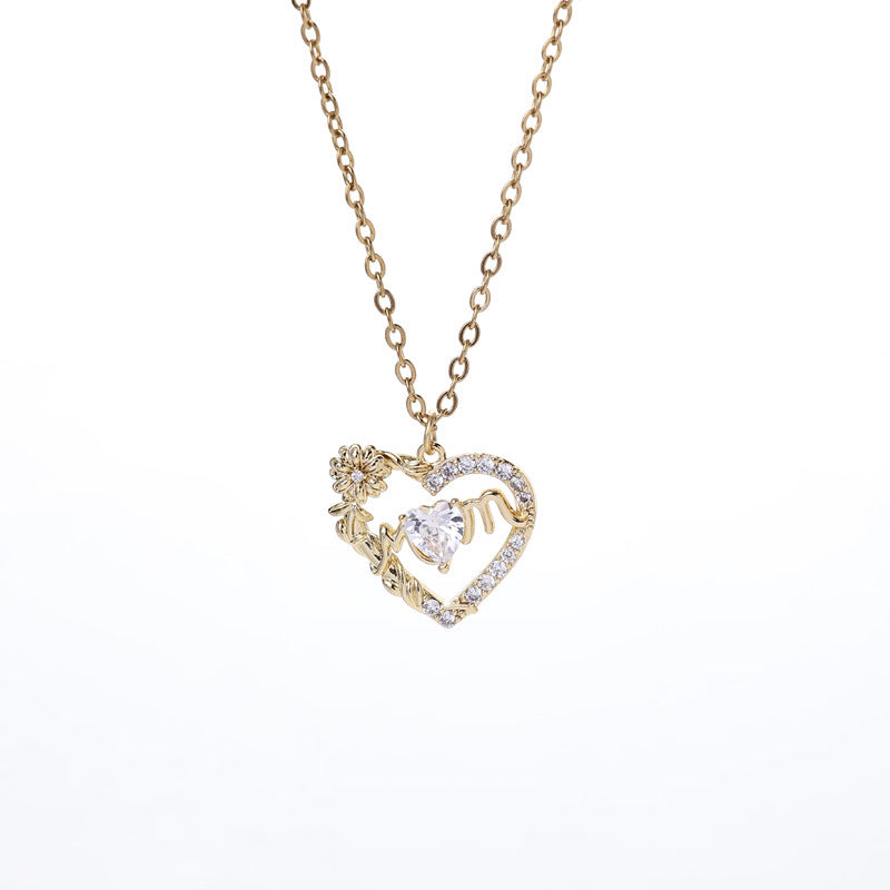 Women's Heart Pendant Necklace with Sparkling Zircons & 12 Birthstones