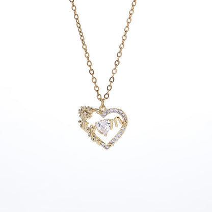 Women's Heart Pendant Necklace with Sparkling Zircons & 12 Birthstones