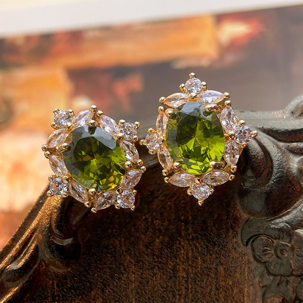 Green CZ Vintage Stud Earrings