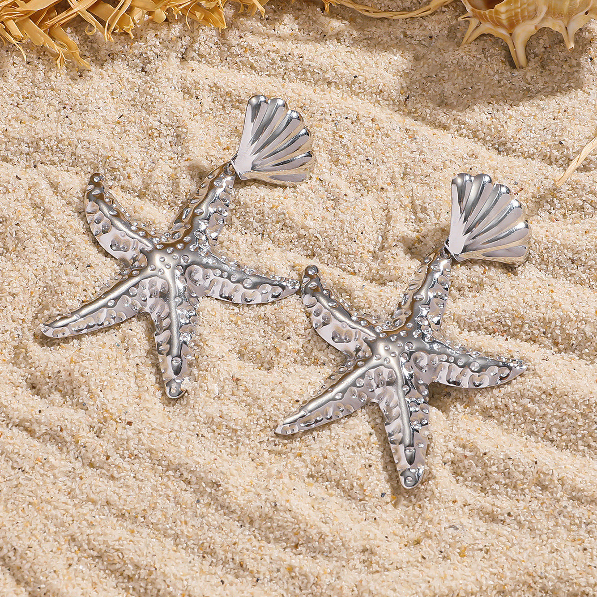 麦芽欧美跨境不锈钢海星星星耳钉女海洋风耳环个性时尚设计感耳饰