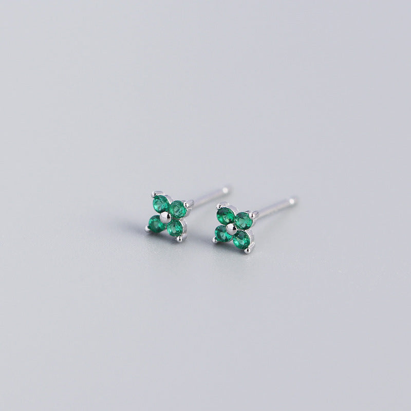 S925 Four-Leaf Flower Stud Earrings