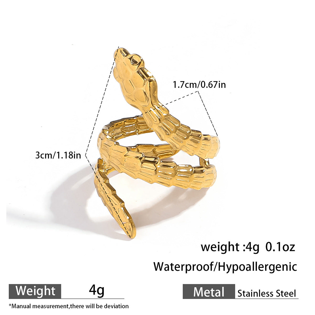 麦芽欧美跨境灵蛇蛇形钛钢不锈钢戒指开口设计指环女个性轻奢手饰