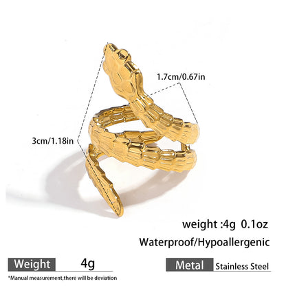 麦芽欧美跨境灵蛇蛇形钛钢不锈钢戒指开口设计指环女个性轻奢手饰