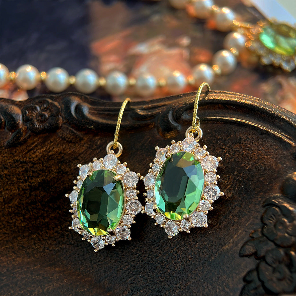 Green CZ Vintage Stud Earrings