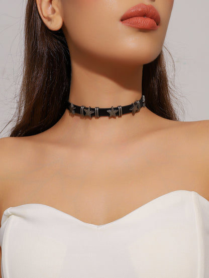 欧美跨境 复古黑色蕾丝玫瑰花项链手链戒指套装女 暗黑风颈链手饰