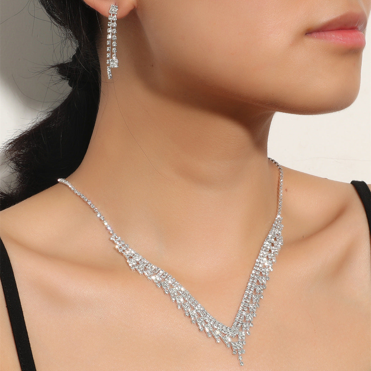 时尚超美项链耳环套装水钻闪亮耳钉婚礼晚会两件套婚纱礼服配饰品