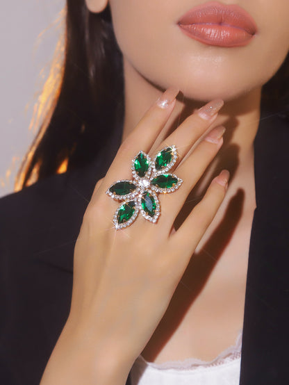 町卡高端华丽闪亮水晶蝴蝶形戒指女 小众设计水钻戒指指环