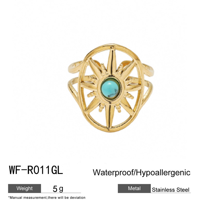 麦芽不锈钢18k金不掉色戒指绿松石开口食指戒指环 小众高级感手饰