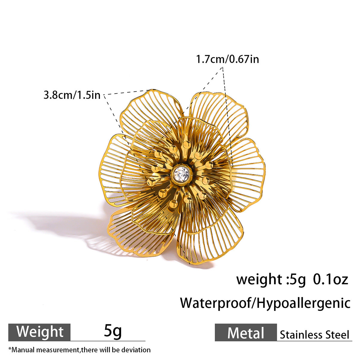 麦芽不锈钢不掉色花朵戒指女立体感开口设计指环夸张欧美跨境手饰