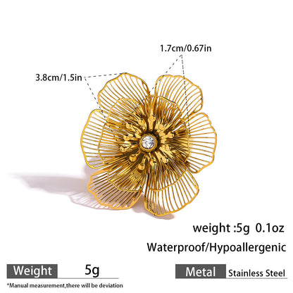 麦芽不锈钢不掉色花朵戒指女立体感开口设计指环夸张欧美跨境手饰