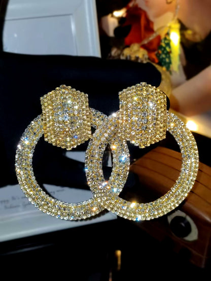 外贸热销 欧美夸张镶钻双排大圈街舞hiphop耳环耳圈 新娘耳饰批发