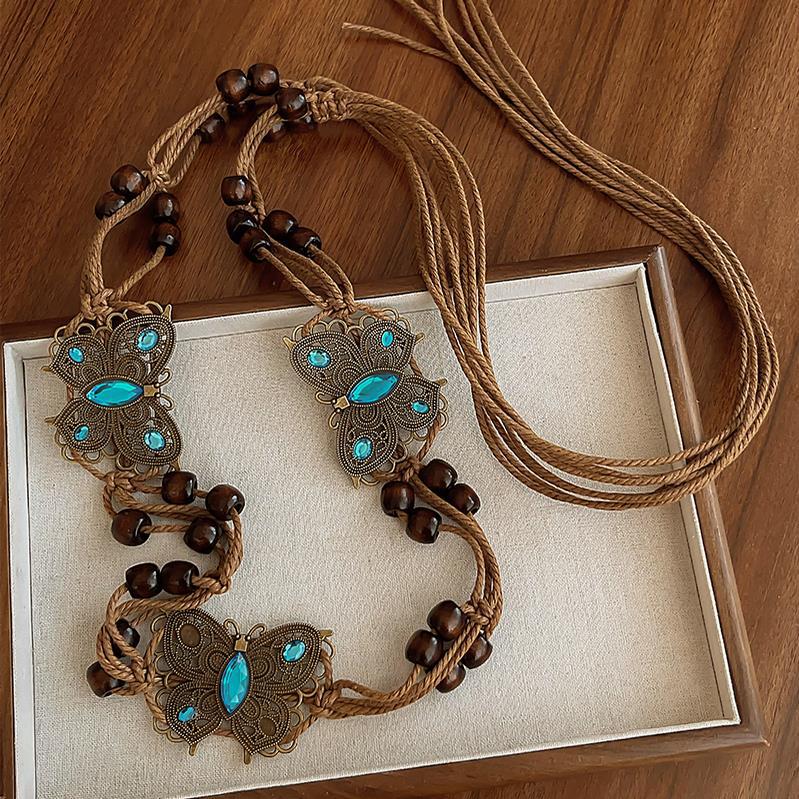 Bohemian-style butterfly belt for women, designed to complement dresses; a sophisticated decorative waist chain, waist sash or waist cord