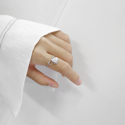 HJZ224韩国韩版银手饰个性设计心形链条S925纯银爱心开口戒指女