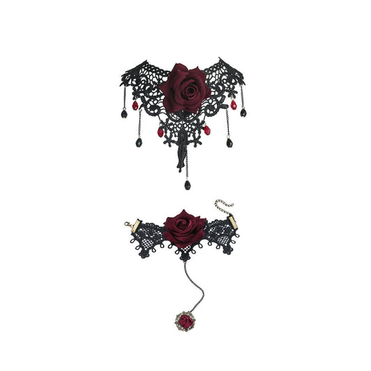 3-Piece Black Flower Gothic Jewelry Set