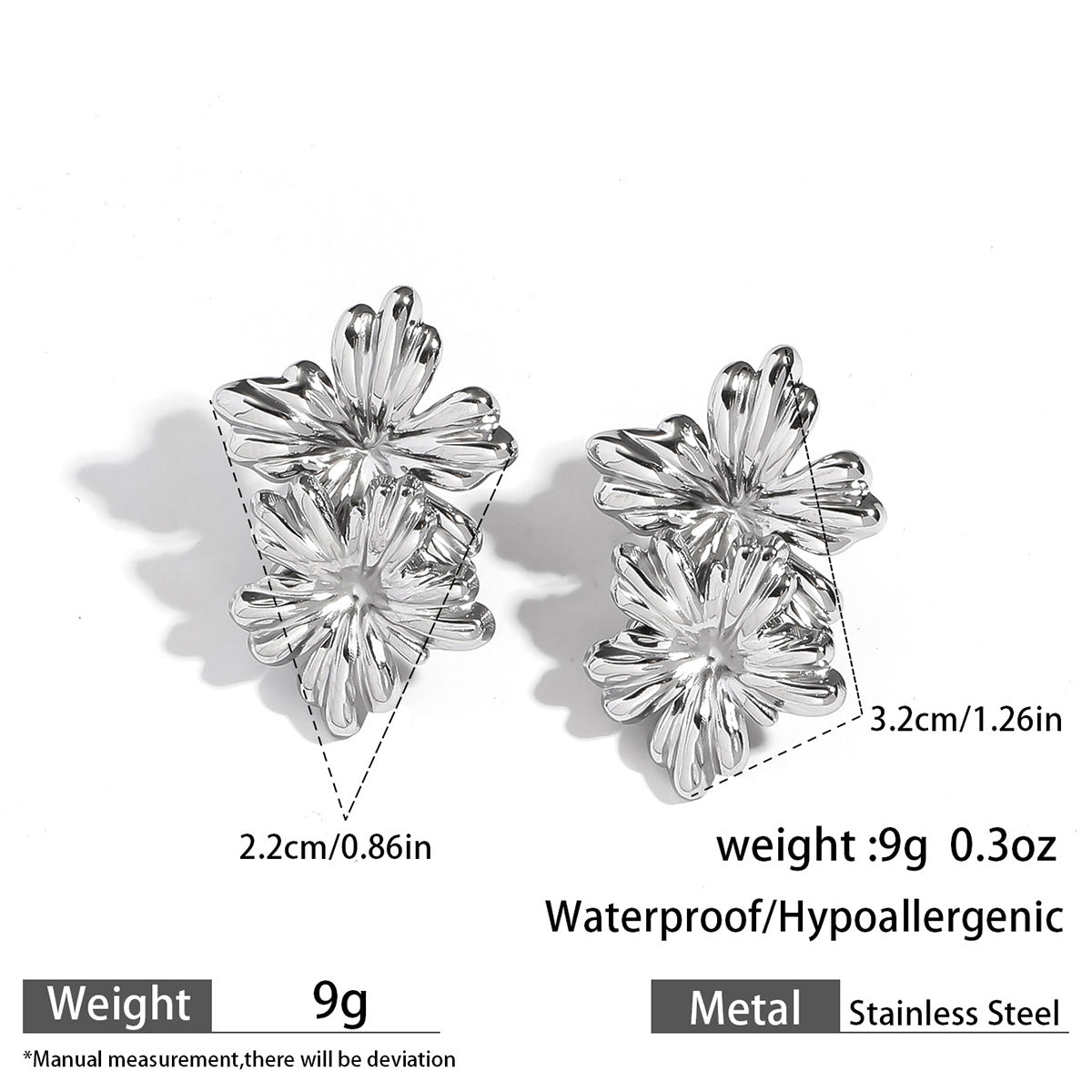 麦芽不锈钢花朵小雏菊金银拼色耳钉耳环开口戒指指环小众设计耳饰