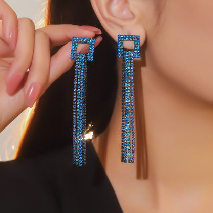 速卖通货源 时尚百搭超闪长款流苏耳环女 个性夸张耳钉耳饰品批发