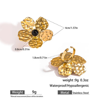 麦芽不锈钢不掉色花朵戒指女立体感开口设计指环夸张欧美跨境手饰