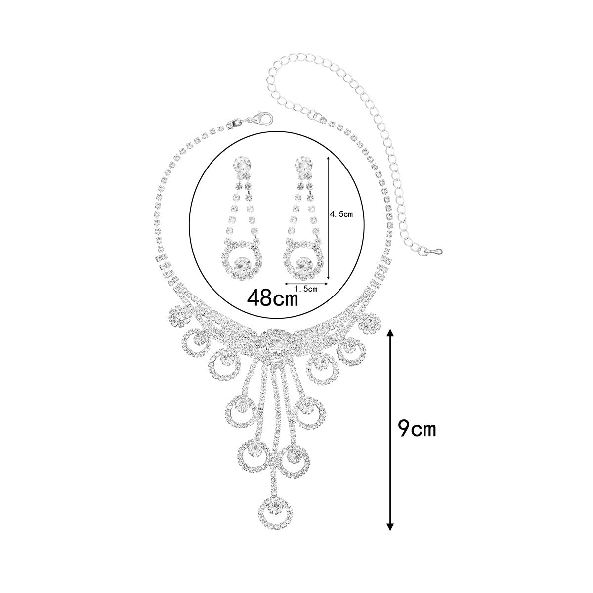 欧美跨境气质百搭水钻项链耳环两件套 新娘首饰套装 婚纱礼服配饰
